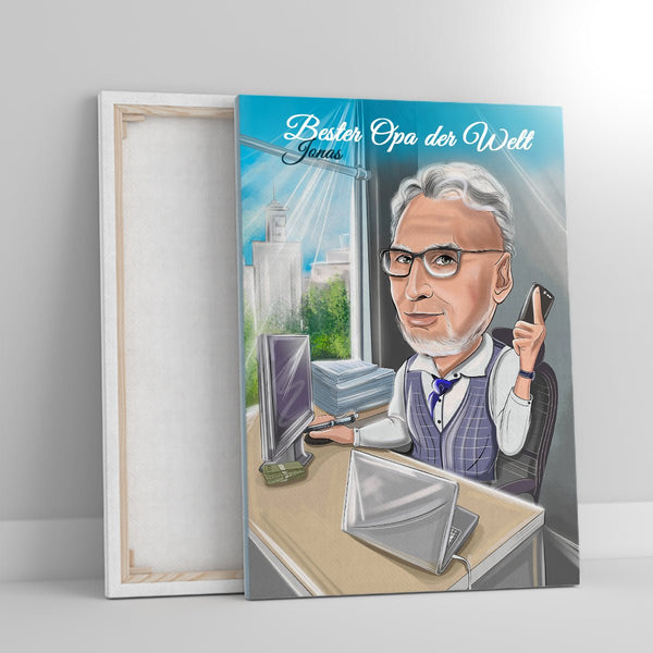 Karikatur des Opas - Druck auf Leinwand, personalisiertes Geschenk für Opa - Adamell.de