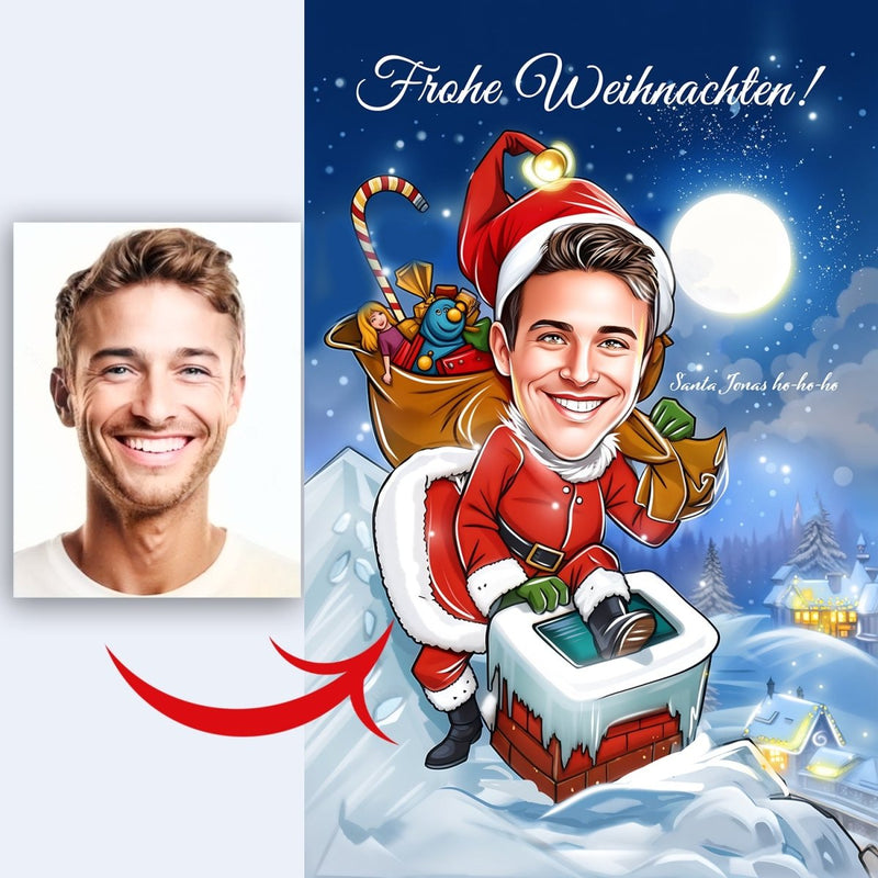 Karikatur des Weihnachtsmannes - Druck auf Leinwand, personalisiertes Geschenk für Ehemann - Adamell.de