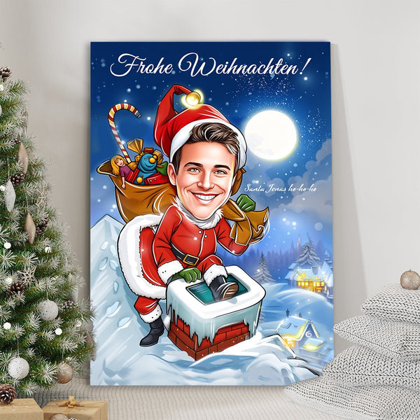 Karikatur des Weihnachtsmannes - Druck auf Leinwand, personalisiertes Geschenk für Ehemann - Adamell.de