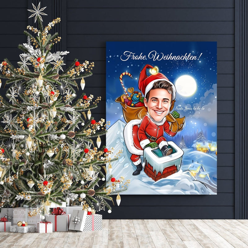 Karikatur des Weihnachtsmannes - Druck auf Leinwand, personalisiertes Geschenk für Ehemann - Adamell.de