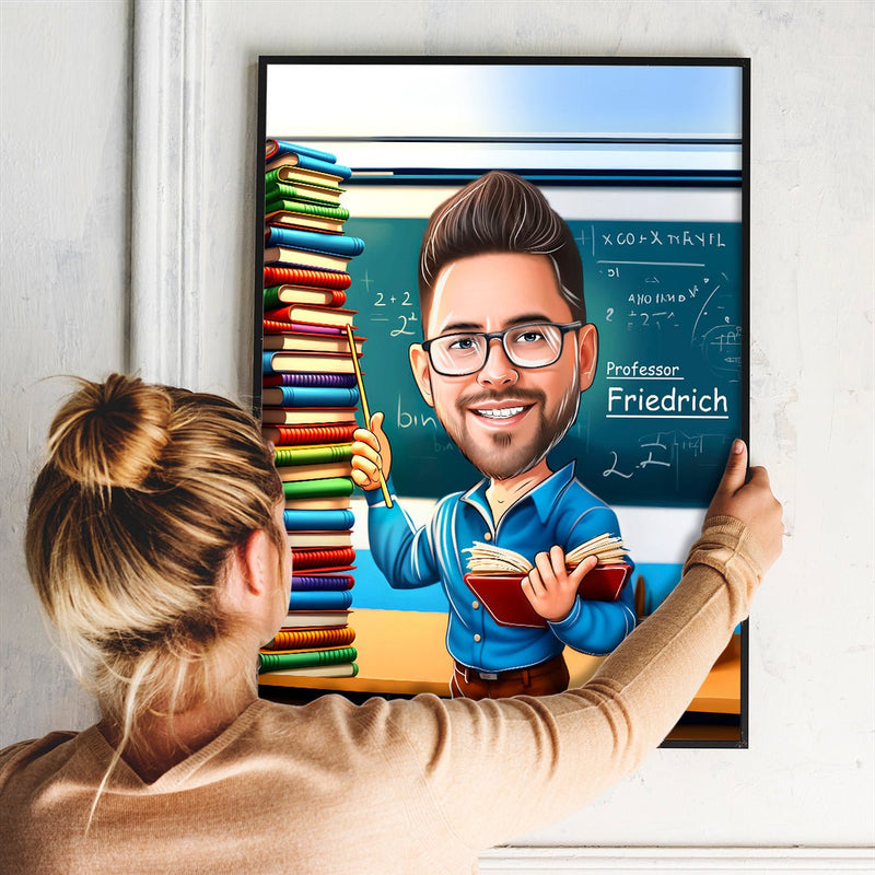 Karikatur eines Lehrers - Poster, personalisiertes Geschenk für Lehrer - Adamell.de