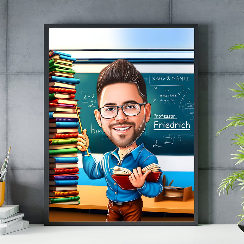 Karikatur eines Lehrers - Poster, personalisiertes Geschenk für Lehrer - Adamell.de