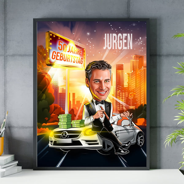 Karikatur eines Mannes mit 50. - Poster, personalisiertes Geschenk für Mann - Adamell.de