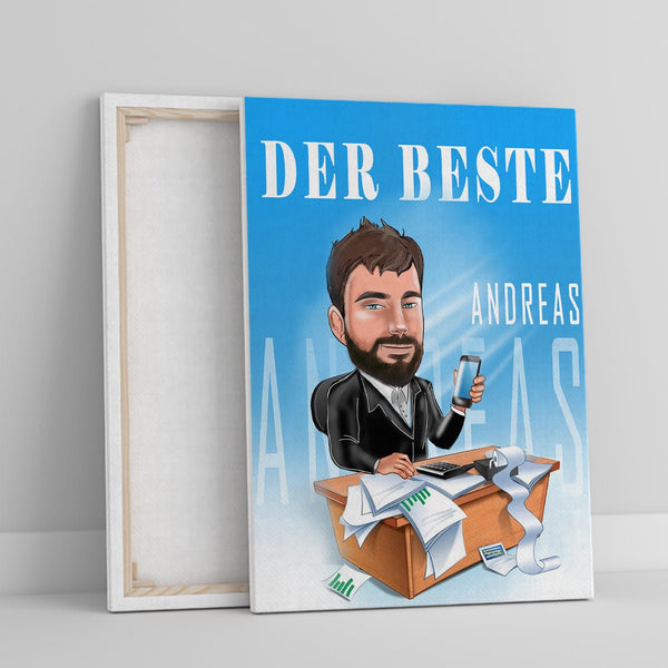 Karikatur + Name - Druck auf Leinwand, personalisiertes Geschenk für Mann - Adamell.de