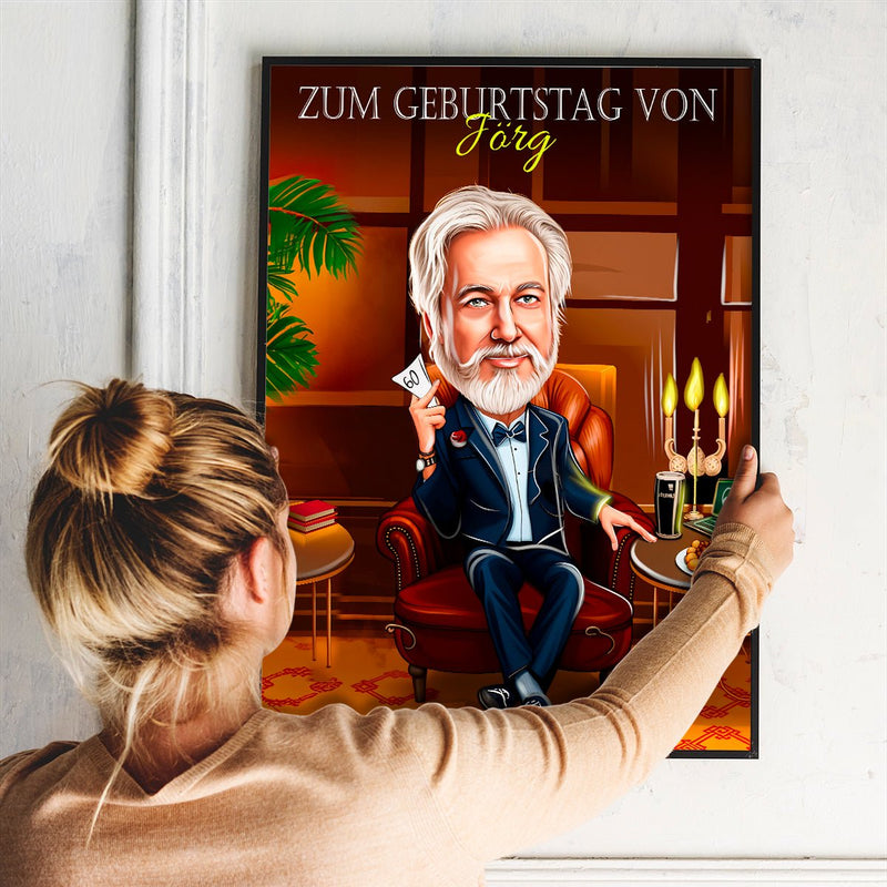 Karikatur zum 60. Geburtstag - Poster, personalisiertes Geschenk für Mann - Adamell.de