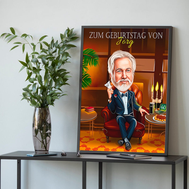 Karikatur zum 60. Geburtstag - Poster, personalisiertes Geschenk für Mann - Adamell.de