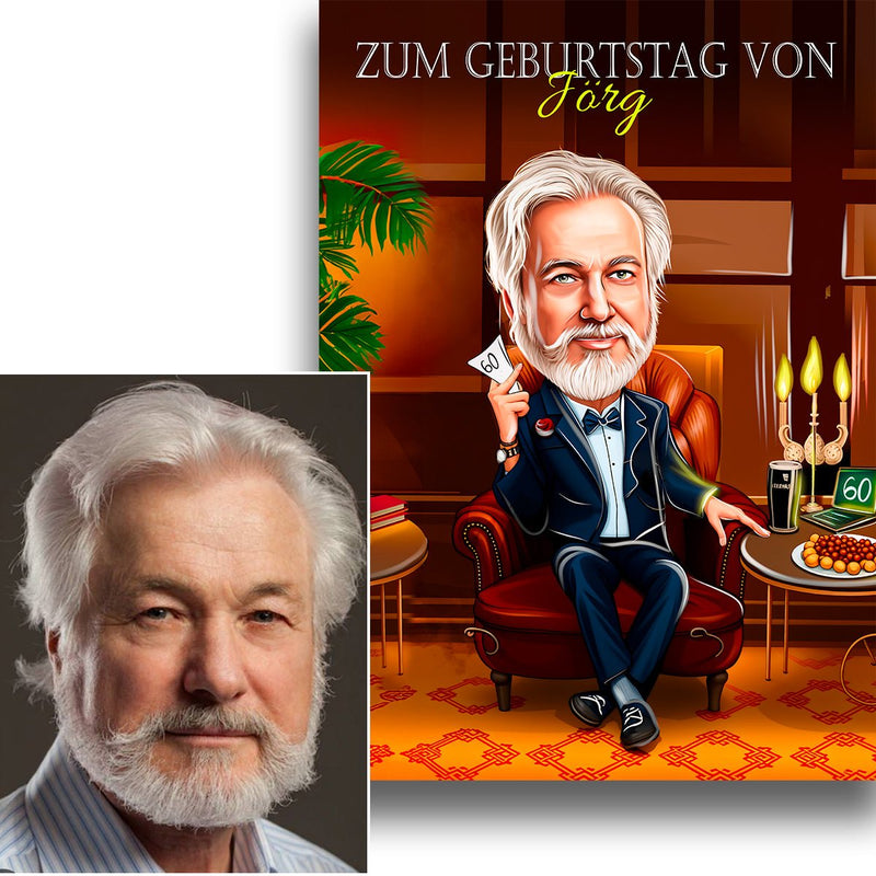 Karikatur zum 60. Geburtstag - Poster, personalisiertes Geschenk für Mann - Adamell.de