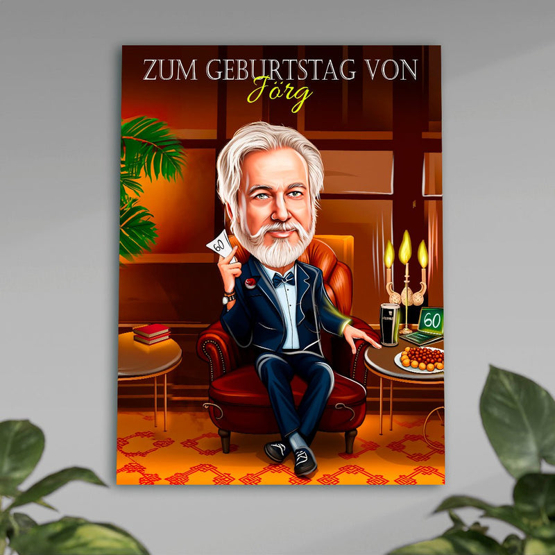 Karikatur zum 60. Geburtstag - Poster, personalisiertes Geschenk für Mann - Adamell.de