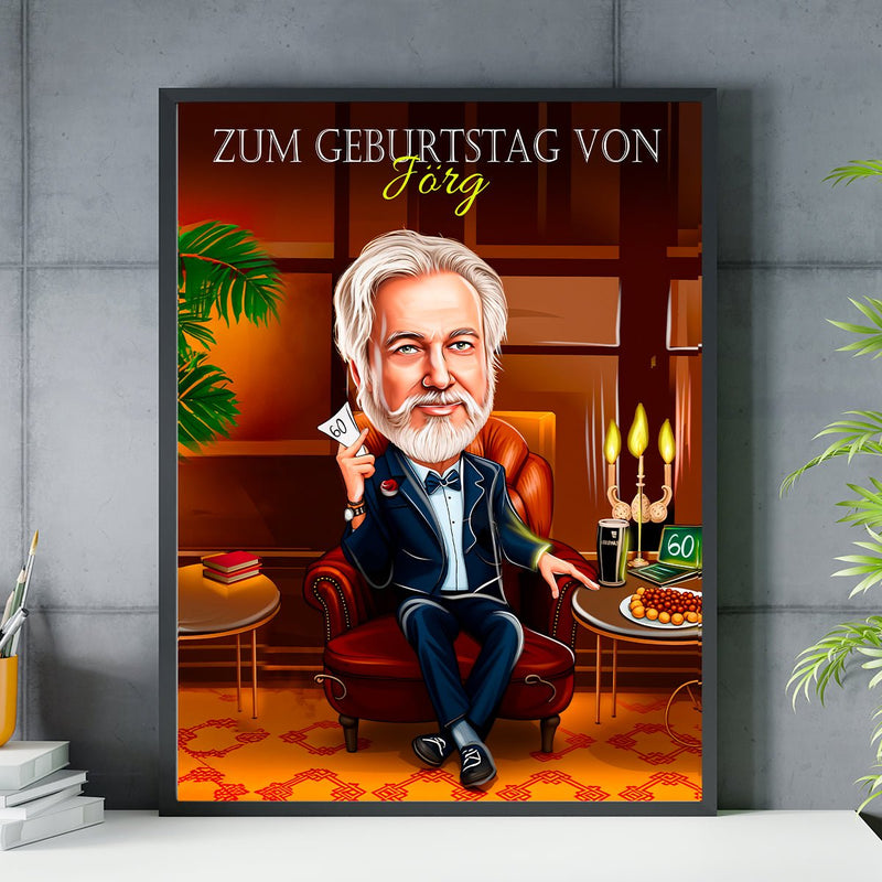 Karikatur zum 60. Geburtstag - Poster, personalisiertes Geschenk für Mann - Adamell.de