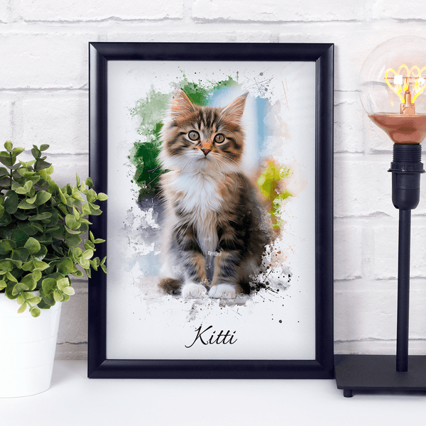 Katze mit Aquarelleffekt - Druck auf Glas, personalisiertes Geschenk - Adamell.de