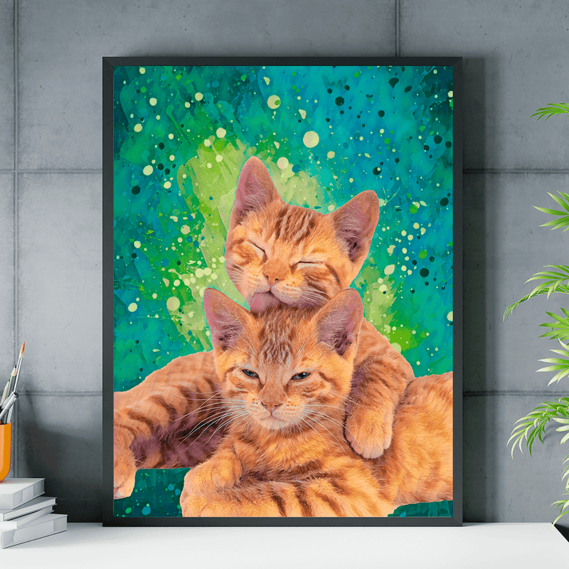 Katzen auf mehrfarbigem Grund - Poster, personalisiertes Geschenk für Katzenbesitzer - Adamell.de