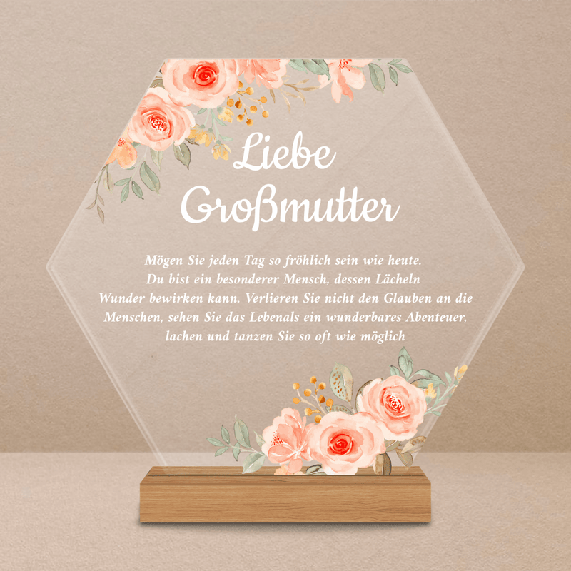 Liebe Großmutter Text - Druck auf Glas, personalisiertes Geschenk für Oma - Adamell.de