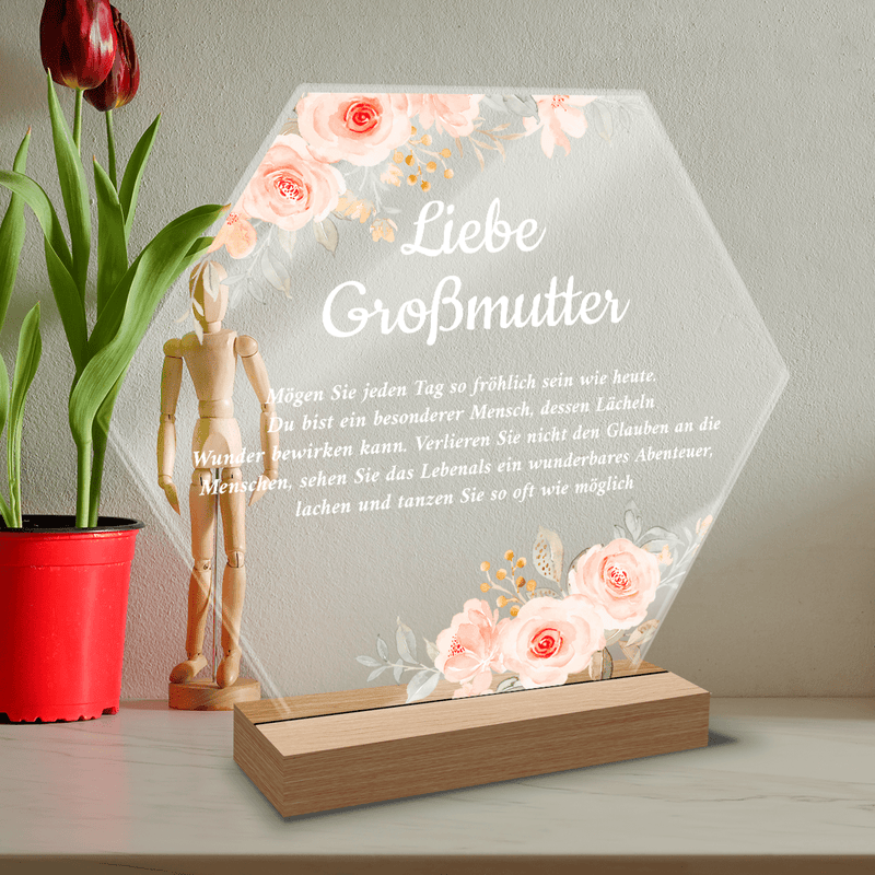 Liebe Großmutter Text - Druck auf Glas, personalisiertes Geschenk für Oma - Adamell.de