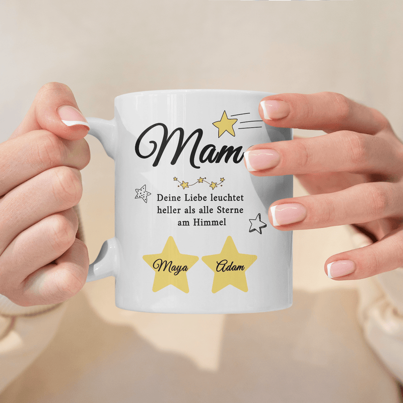 Liebe heller als die Sterne - 1x Bedruckte Tasse, personalisiertes Geschenk für Mama - Adamell.de