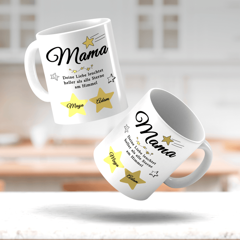 Liebe heller als die Sterne - 1x Bedruckte Tasse, personalisiertes Geschenk für Mama - Adamell.de