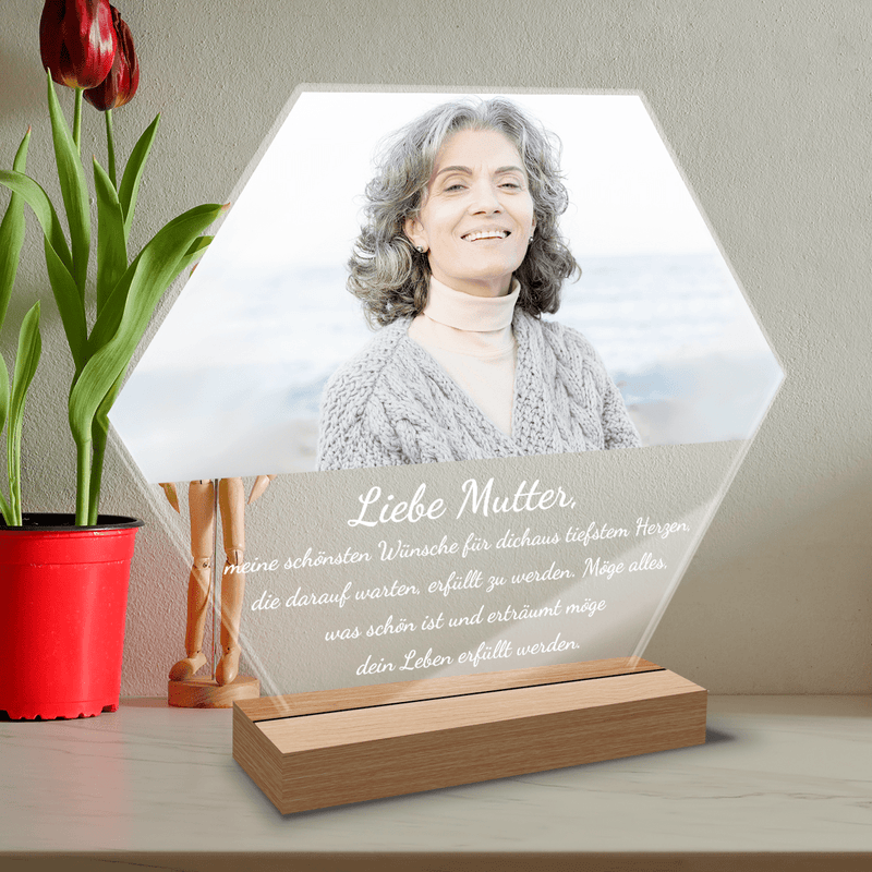 Liebe Mama Wünsche + Foto - Druck auf Glas, personalisiertes Geschenk für Mama - Adamell.de