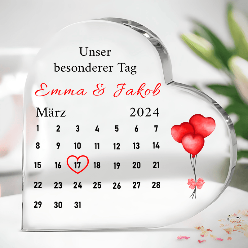 Liebeskalender - Herz aus Glas, personalisiertes Geschenk für Frau - Adamell.de