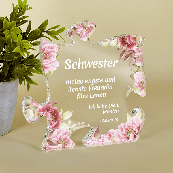 Liebste Schwester! - Druck auf Glas - das Puzzle, personalisiertes Geschenk für Schwester - Adamell.de