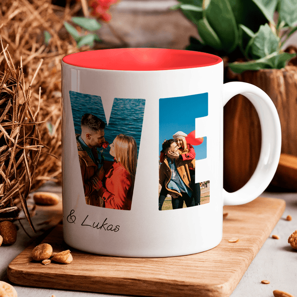 Love Aufschrift + 1x Namen - Bedruckte Tasse, personalisiertes Geschenk für Paar - Adamell.de