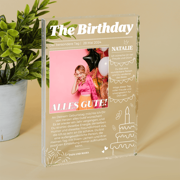 Magazin The Birthday - Druck auf Glas, personalisiertes Geschenk zum Geburtstag - Adamell.de