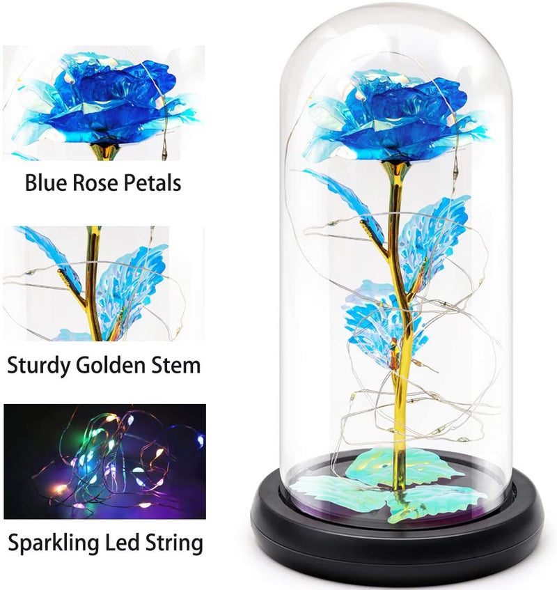 Magie Blau Ewige Rose im Glas LED + Kostenlose Geschenke enthalten | Perfektes Geschenk, Geburtstag, Weihnachten, Valentinstag - Adamell.de