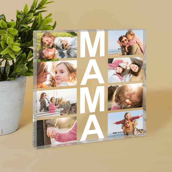 MAMA Collage für 8 Fotos - Druck auf quadratischem Glas, personalisiertes Geschenk für Mama - Adamell.de