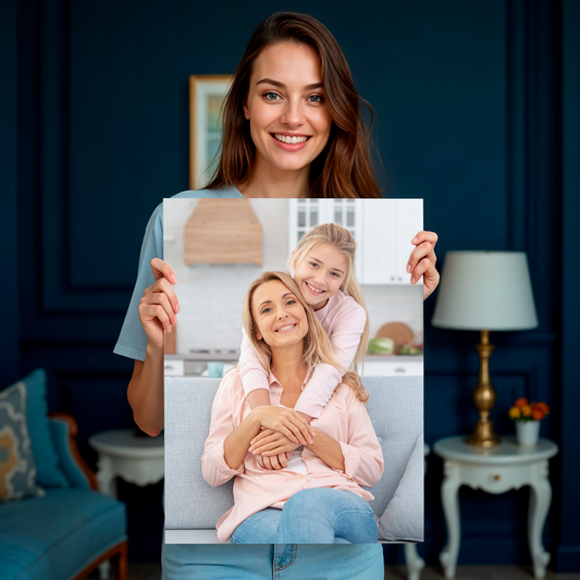 Mutter und Tochter zusammen abgebildet - Druck auf Leinwand, personalisiertes Geschenk für Mama