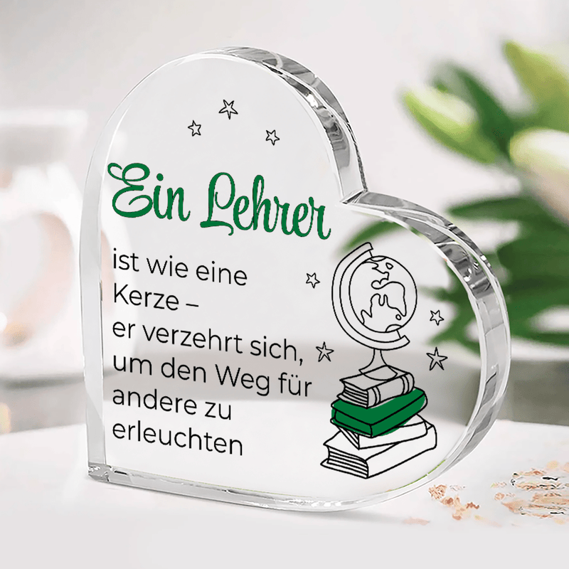 Mein lieber Lehrer - Herz aus Glas, personalisiertes Geschenk für Lehrer - Adamell.de