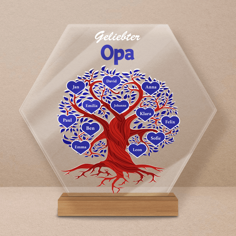 Mein lieber Opa Baum mit Namen - Druck auf Glas, personalisiertes Geschenk für Opa - Adamell.de