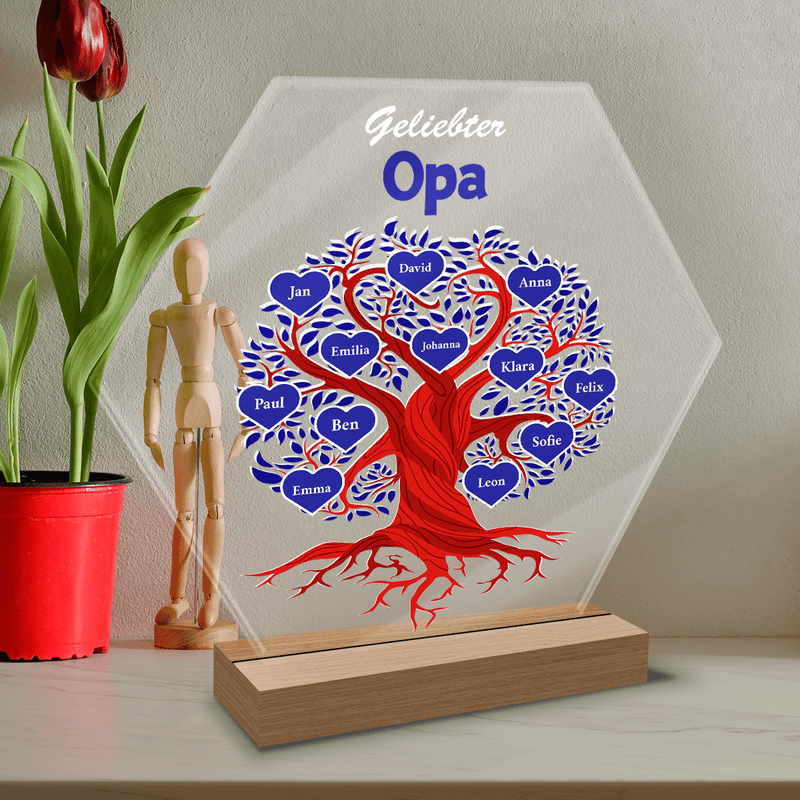 Mein lieber Opa Baum mit Namen - Druck auf Glas, personalisiertes Geschenk für Opa - Adamell.de