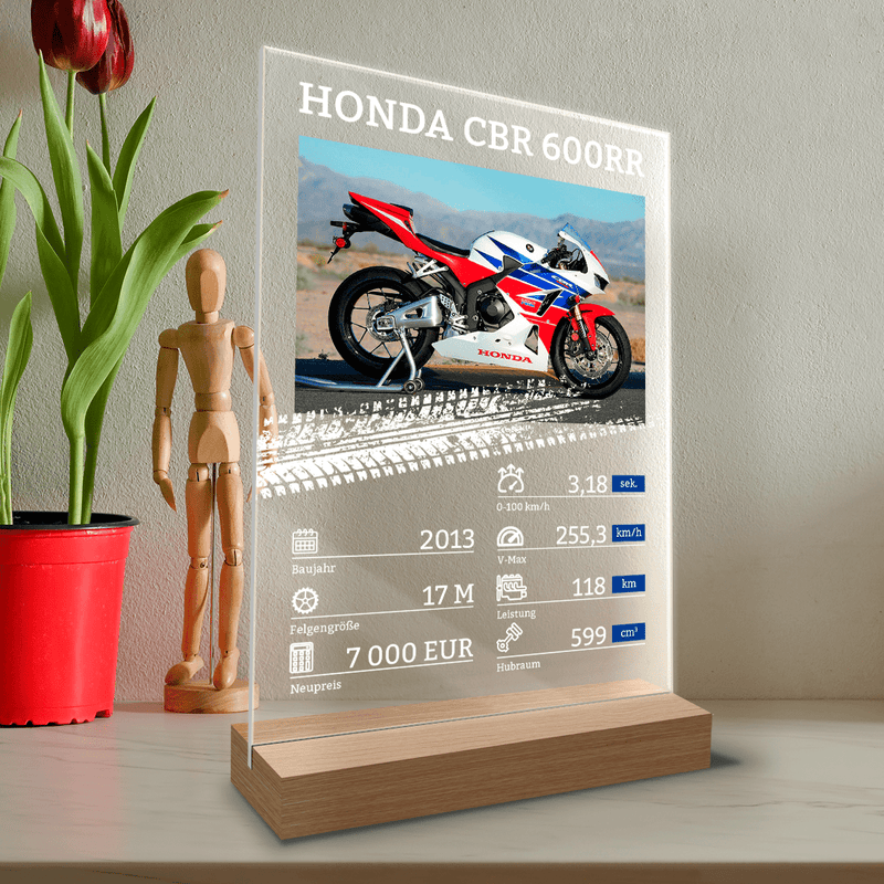 Mein Motorrad - Druck auf Glas, personalisiertes Geschenk für einen Motorradfahrer - Adamell.de