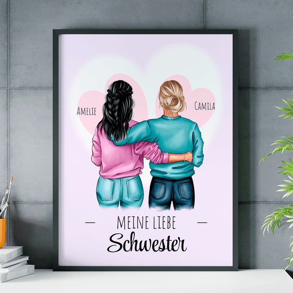 Meine geliebte Schwester - Poster, personalisiertes Geschenk für Schwester - Adamell.de