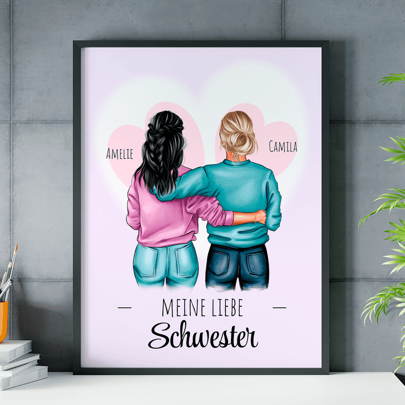 Meine geliebte Schwester - Poster, personalisiertes Geschenk für Schwester - Adamell.de