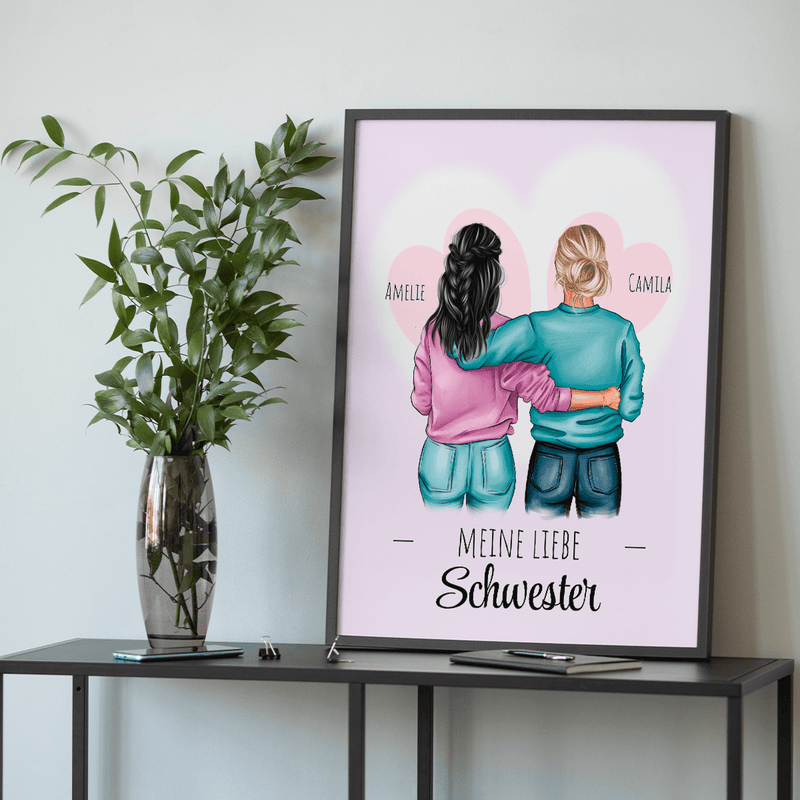 Meine geliebte Schwester - Poster, personalisiertes Geschenk für Schwester - Adamell.de