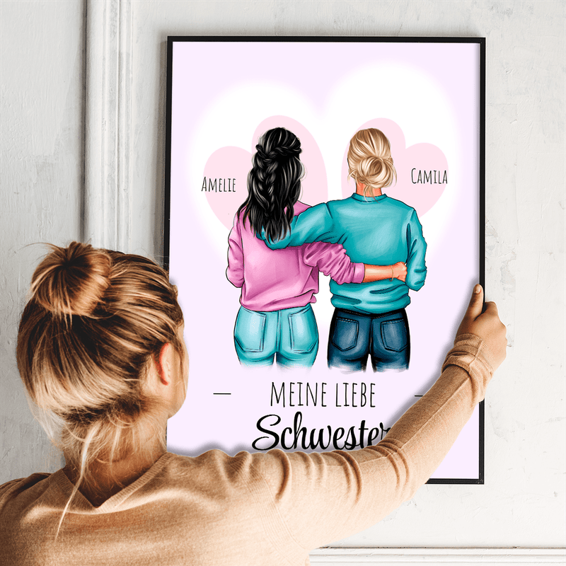 Meine geliebte Schwester - Poster, personalisiertes Geschenk für Schwester - Adamell.de