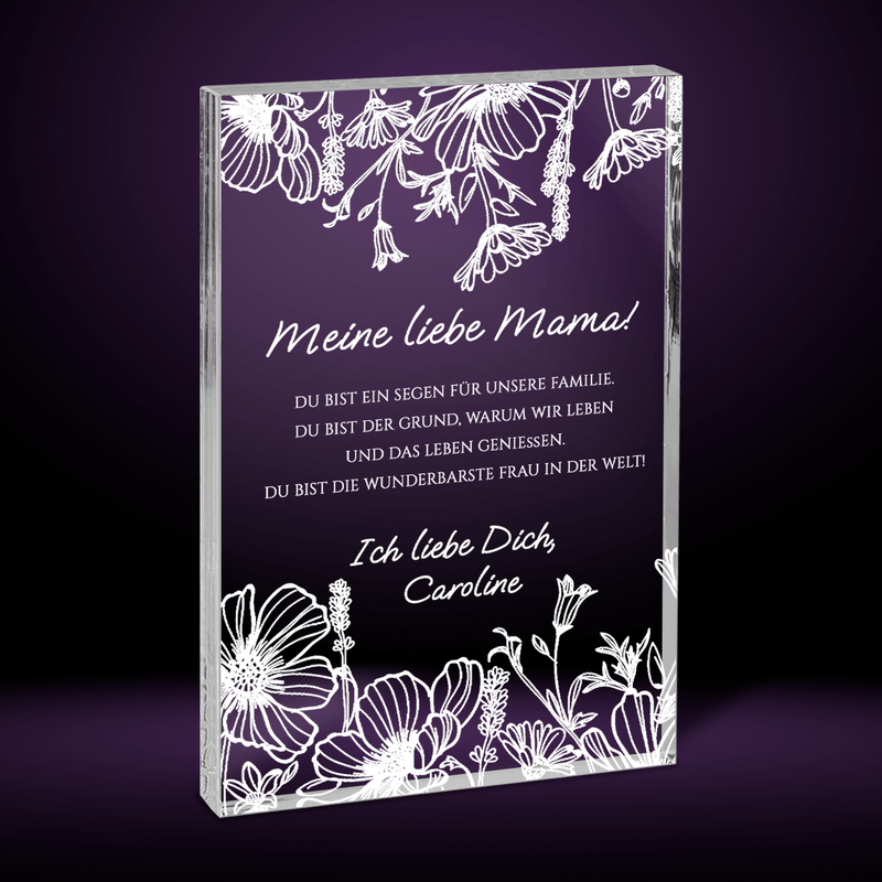 Meine liebe Mama - Druck auf Glas, personalisiertes Geschenk für Mama - Adamell.de