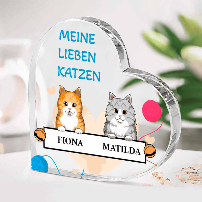 Meine lieben Katzen - Herz aus Glas, personalisiertes Geschenk - Adamell.de