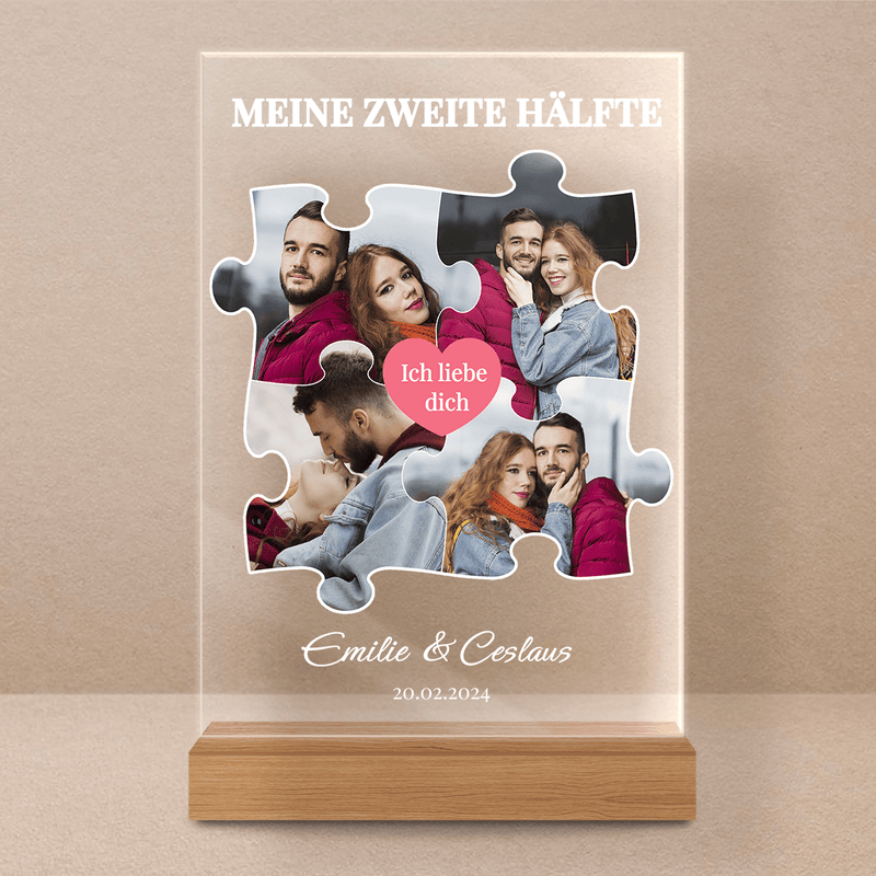 Meine zweite Hälfte Collage 4 Rätsel - Druck auf Glas, personalisiertes Geschenk für Paar - Adamell.de