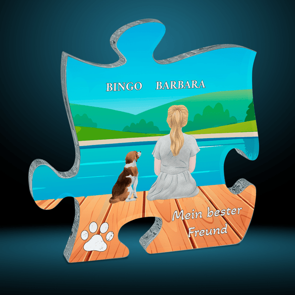 Menschen und Hund Clipart - Druck auf Glas - das Puzzle, personalisiertes Geschenk - Adamell.de