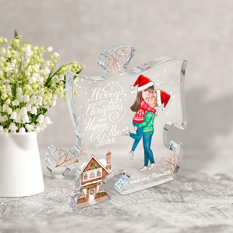 Merry Christmas and a happy New Year - Druck auf Glas - Puzzle, personalisiertes Geschenk für Paare - Adamell.de