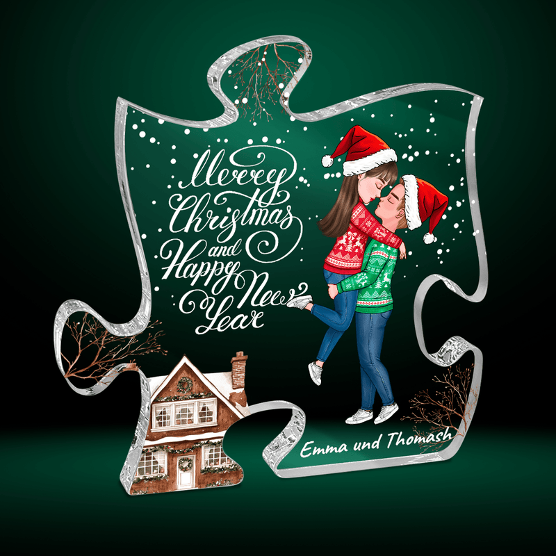 Merry Christmas and a happy New Year - Druck auf Glas - Puzzle, personalisiertes Geschenk für Paare - Adamell.de