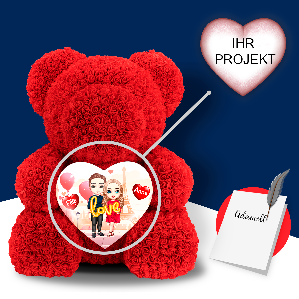 Love Clipart - Rosenbären mit Aufdruck, personalisiertes Geschenk für Frau