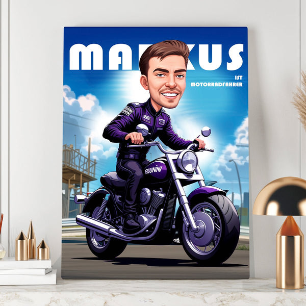 Motorradfahrer - Illustration - Druck auf Leinwand, personalisiertes Geschenk für Motorradfahrer - Adamell.de