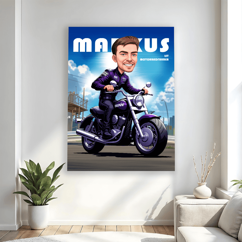 Motorradfahrer - Illustration - Druck auf Leinwand, personalisiertes Geschenk für Motorradfahrer - Adamell.de