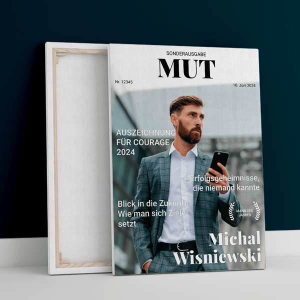 MUT-Zeitschrift - Druck auf Leinwand, personalisiertes Geschenk für Mann - Adamell.de