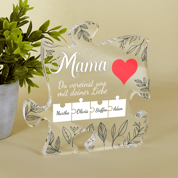 Mutter vereint sich mit Liebe - Druck auf Glas - das Puzzle, personalisiertes Geschenk für Mama - Adamell.de
