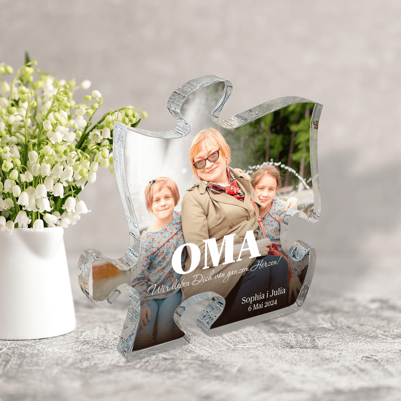 Oma mit Enkelkindern, Foto + Namen - Druck auf Glas - das Puzzle, personalisiertes Geschenk für Oma - Adamell.de