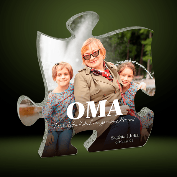 Oma mit Enkelkindern, Foto + Namen - Druck auf Glas - das Puzzle, personalisiertes Geschenk für Oma - Adamell.de