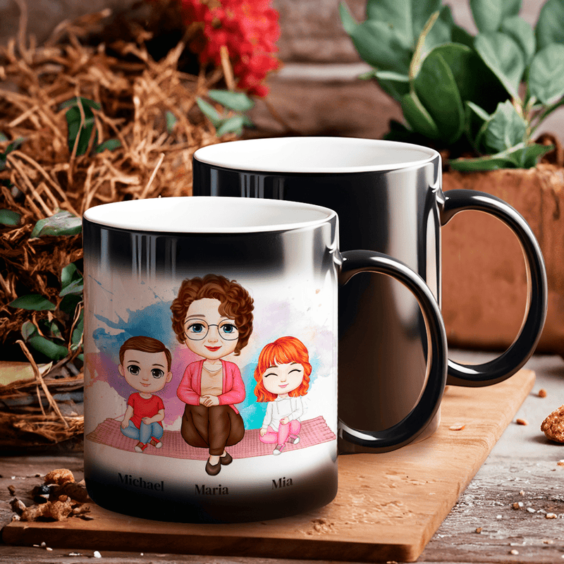 Oma und Enkelkinder Clipart - 1x Bedruckte Zaubertasse, personalisiertes Geschenk für Oma - Adamell.de