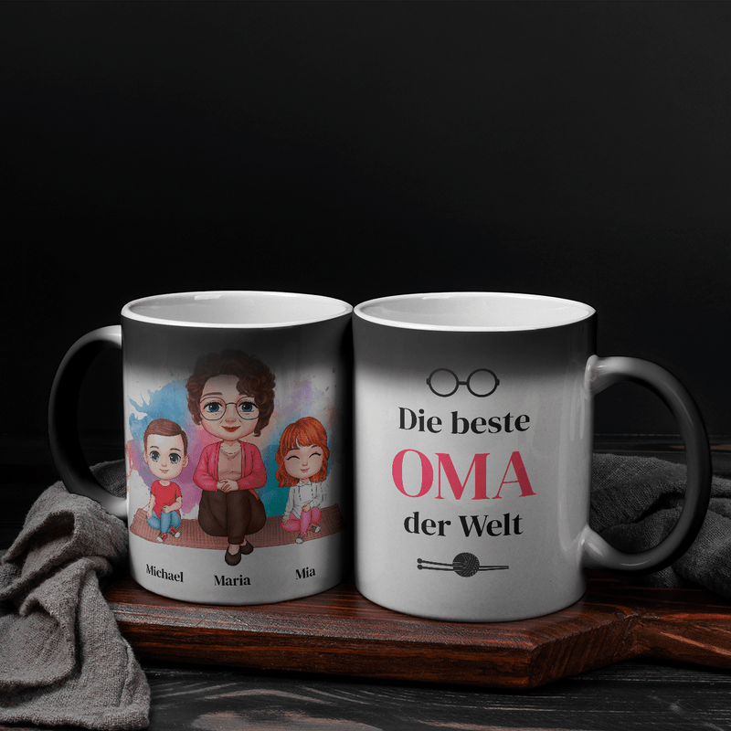 Oma und Enkelkinder Clipart - 1x Bedruckte Zaubertasse, personalisiertes Geschenk für Oma - Adamell.de